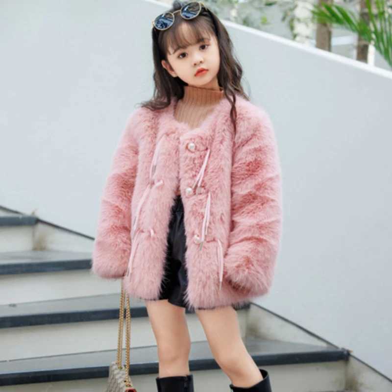 Girls outerwear jacket winter cotton windproof soft warm thick velvet fur school coat childrens clothing M241018