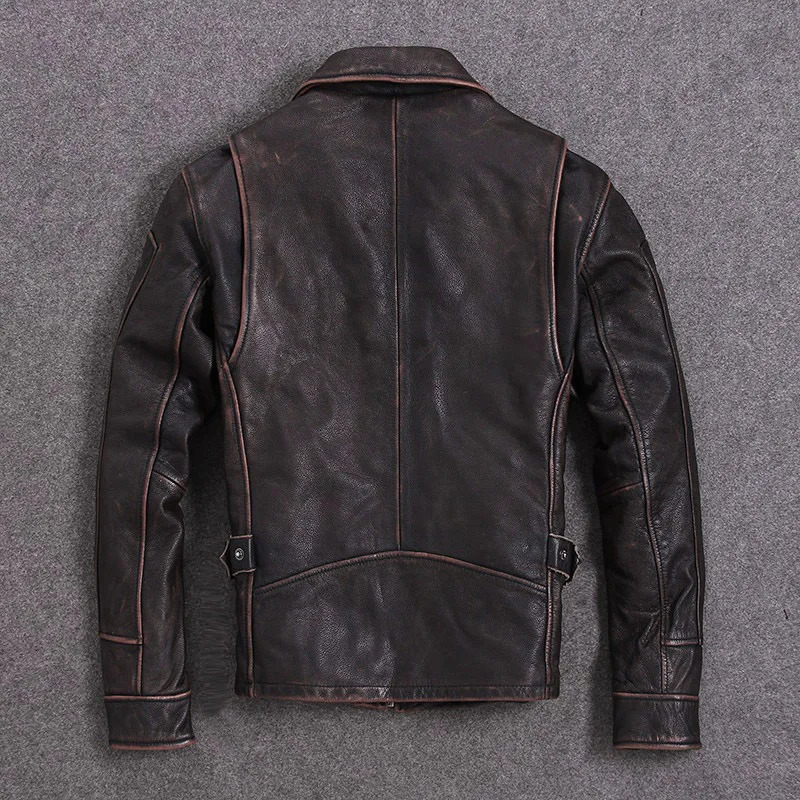 Vintage Red Brown Men American Casual Style Leather Jacket 5XL Genuine Cowhide Autumn Coat Biker Jackets 241018