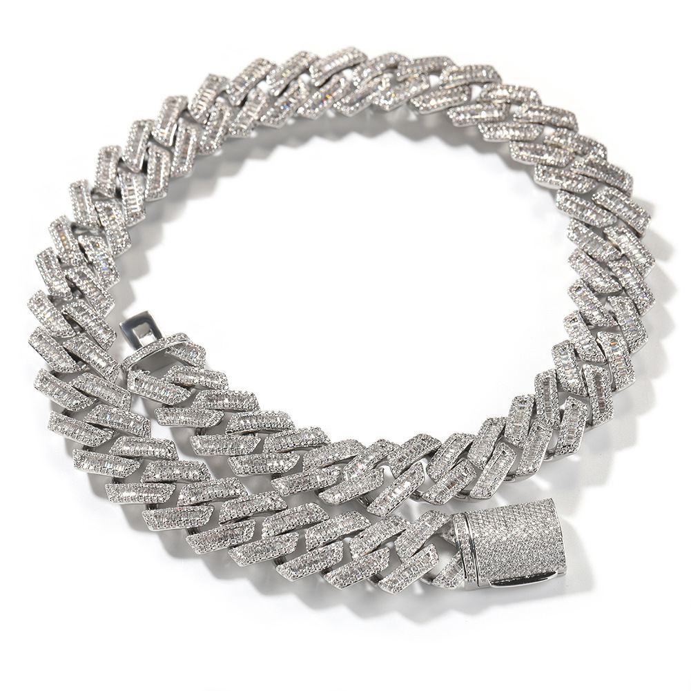 18mm Hip Hop Miami Cuban Link Chain Baguette Cubic Zirconia Necklace 18k Gold Iced Out Full Diamond Curb Chains Cool Punk Rock Grunge Rapper Jewelry C