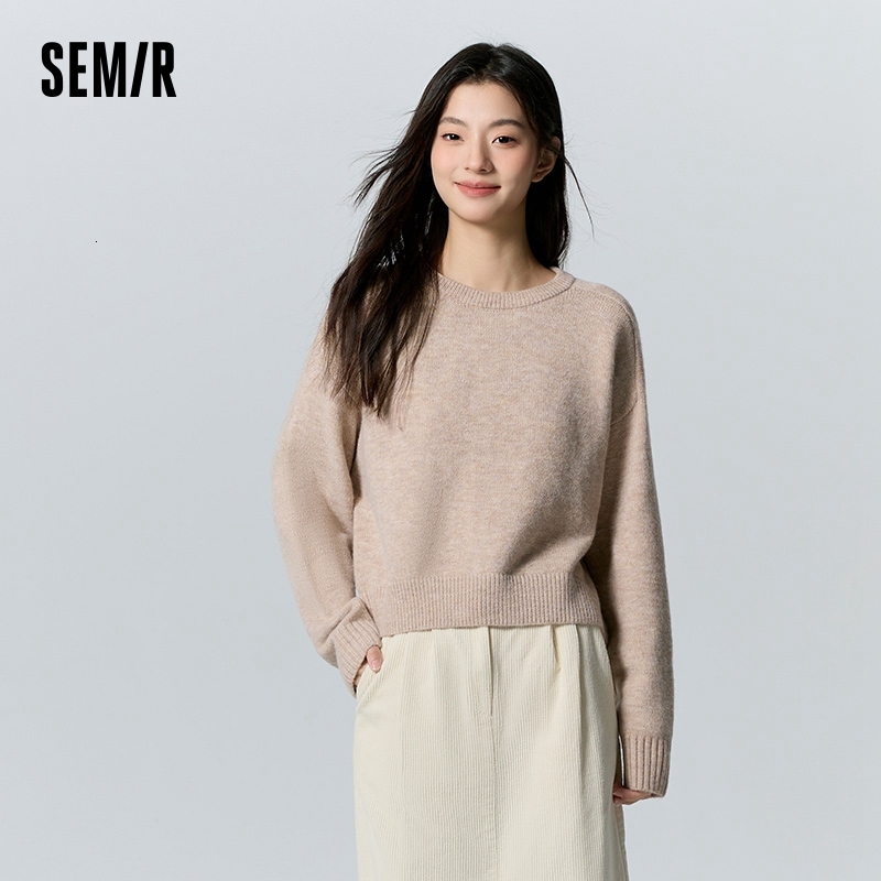 Semir Women Short Insert Shoulder Sleeve Oversize Winter 2024 New Gentle Plain Color Sweater