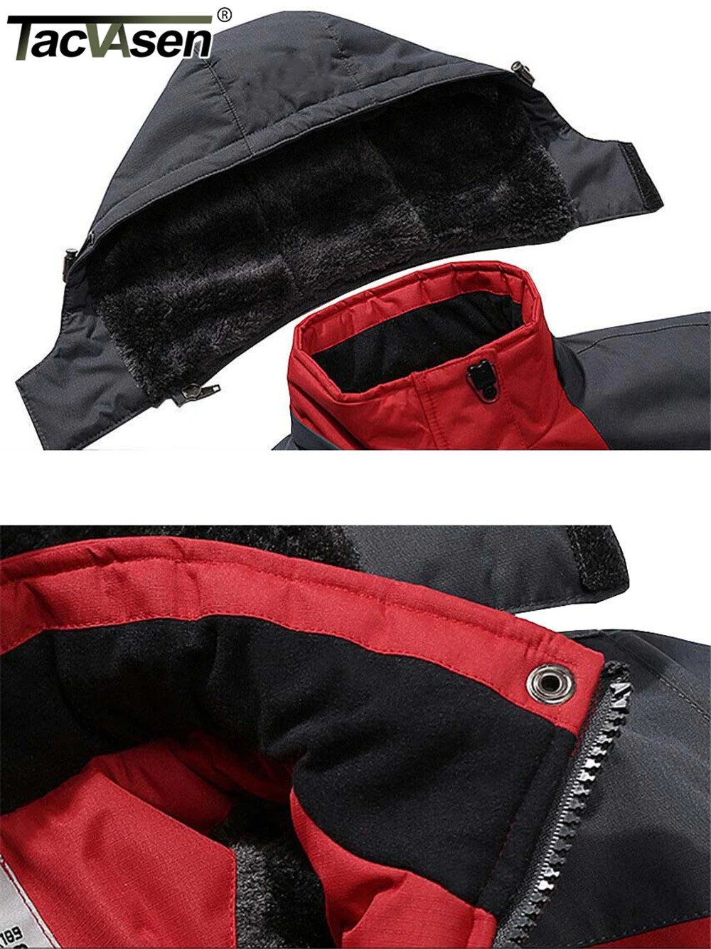 TACVASEN Fleece Lining Mountain Jackets Mens Hiking Outdoor Removable Hooded Coats Ski Snowboard Parka Winter Outwear 241018