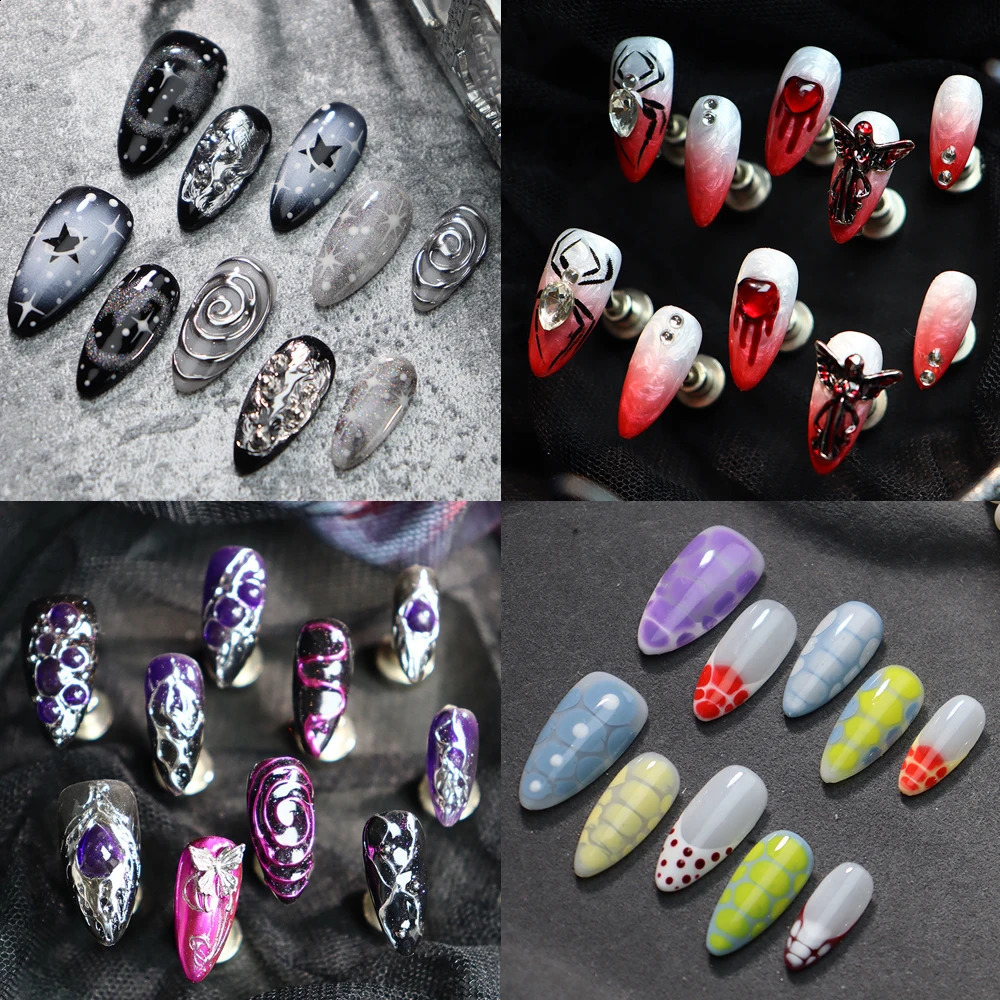 3D Colorful Aurora Pearl Butterfly Handmade Press On Nails Cute Fashion Wearable Shiny French Almond false Nails 241017