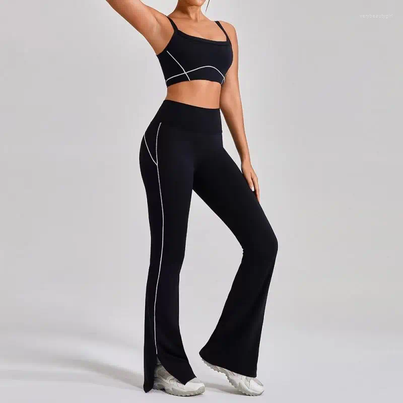 Outfits For Woman Tracksuit Active Sets Summer 2pcs Patchwork Sport Yoga Suit High Waist Flare Split Leggings Fitness Workout Set Sportwear