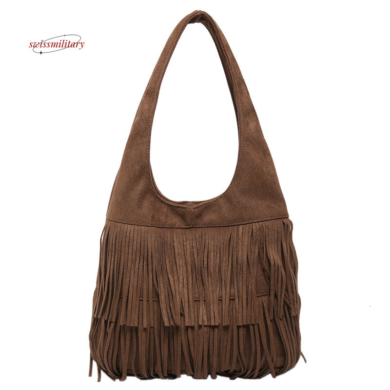 American matte tassel shoulder 2024 large capacity tote bag, vacation style bohemian armpit bag #30