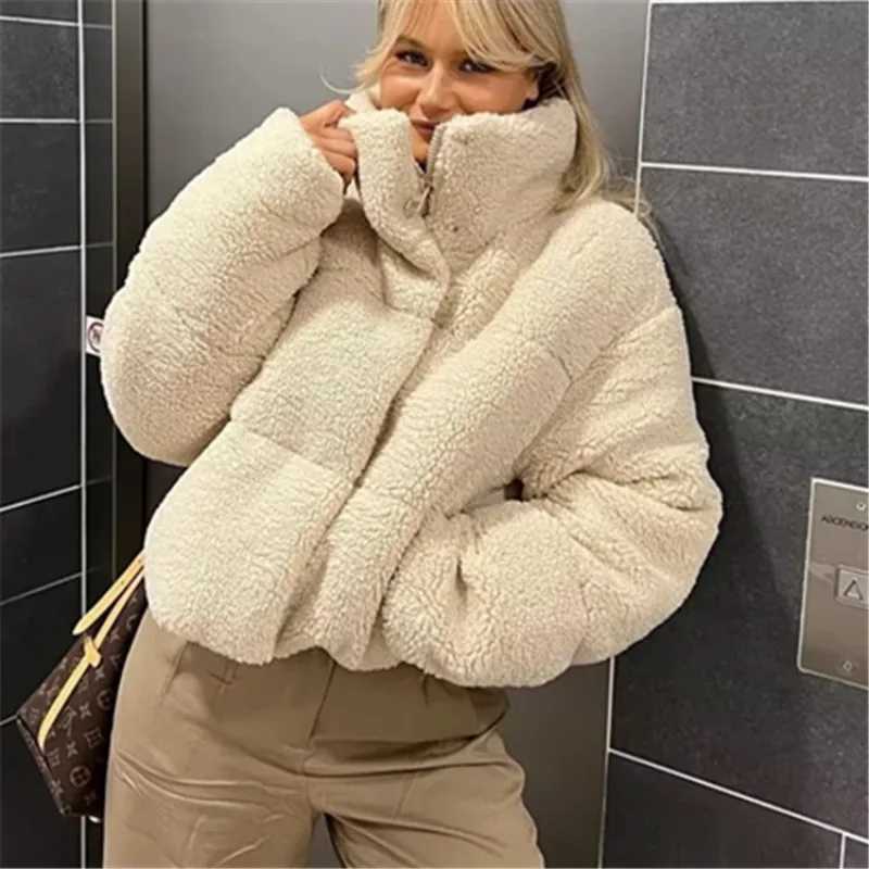 Winter Thick Warm Imitation Lamb Wool Jacket Parkas Women Europe and American Fashion Trend Loose Stand-up Collar Short Top CoatX241018
