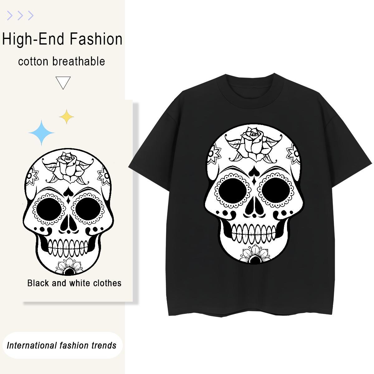 New Arrival T-Shirts 230g Cotton Breathable Hip Hop skull Woman Tshirt Brand Black Oversized Tops Tees