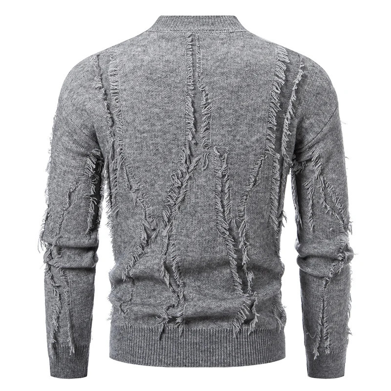 PFHQ Korean Style Mens Sweaters Mock Neck Raw Edge Solid Color Pullover Autumn Loose Male Knitting Clothing Simple 21Z6603 241018