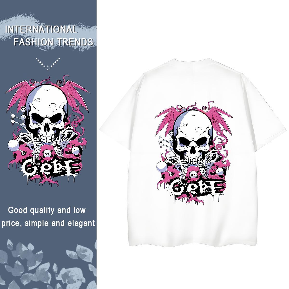 Stylist Womens T Shirts 230g 100% Cotton Breathable Soft Sport skull Women Tshirts Loose Custom Print Plus Size Tees