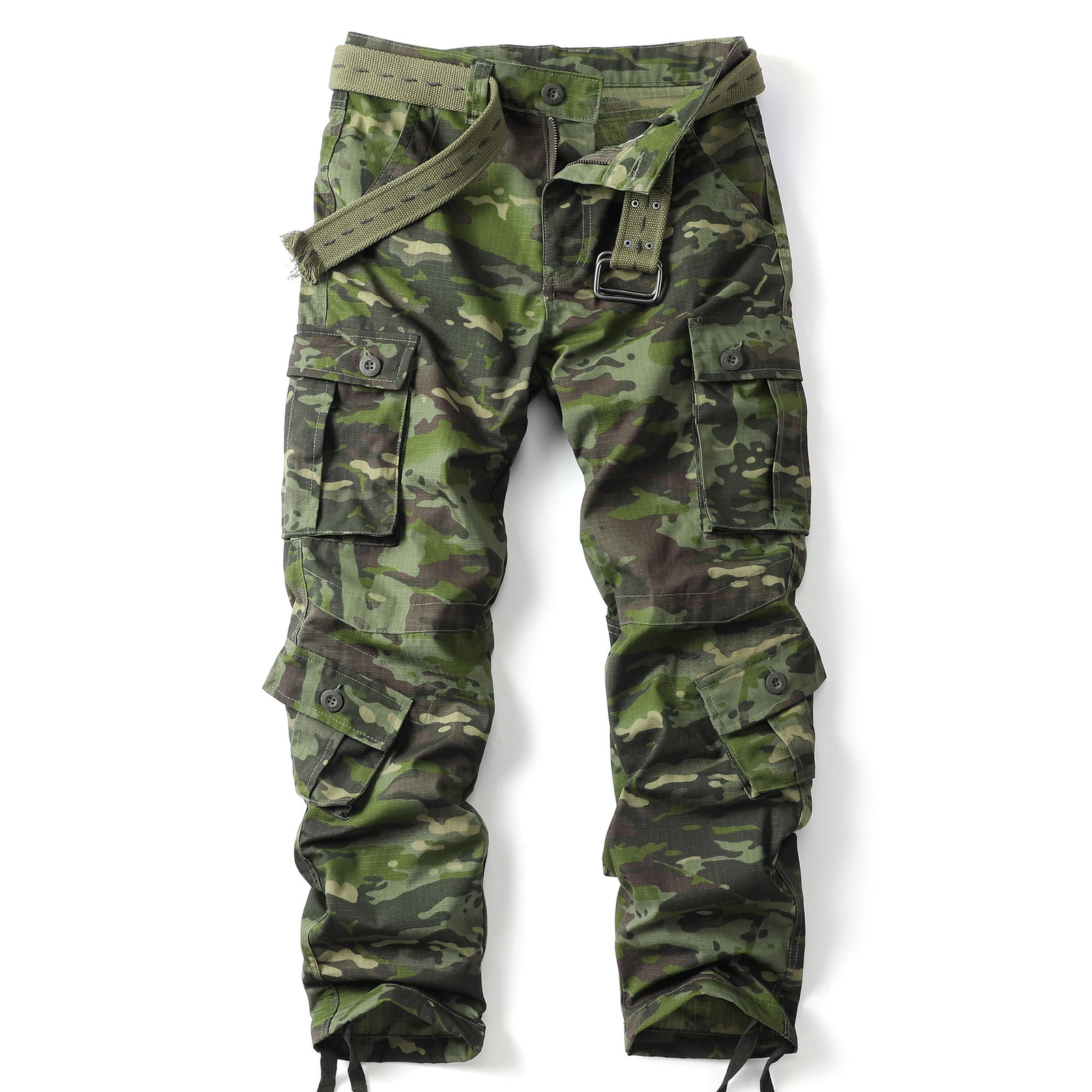 AKARMY Camouflage Pattern Mens Cargo Retro Multipocket Outdoor Pants Cotton Comfy Tactical No Belt 241018