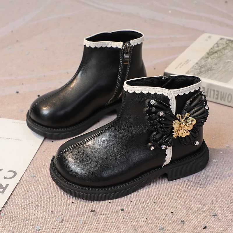 Boots Girls Fashion Butterfly Boots Elegant Kids Short Leather Boots Chic Children Swt Princess Boots Round-toe Anti-Slippery 2024 H241018