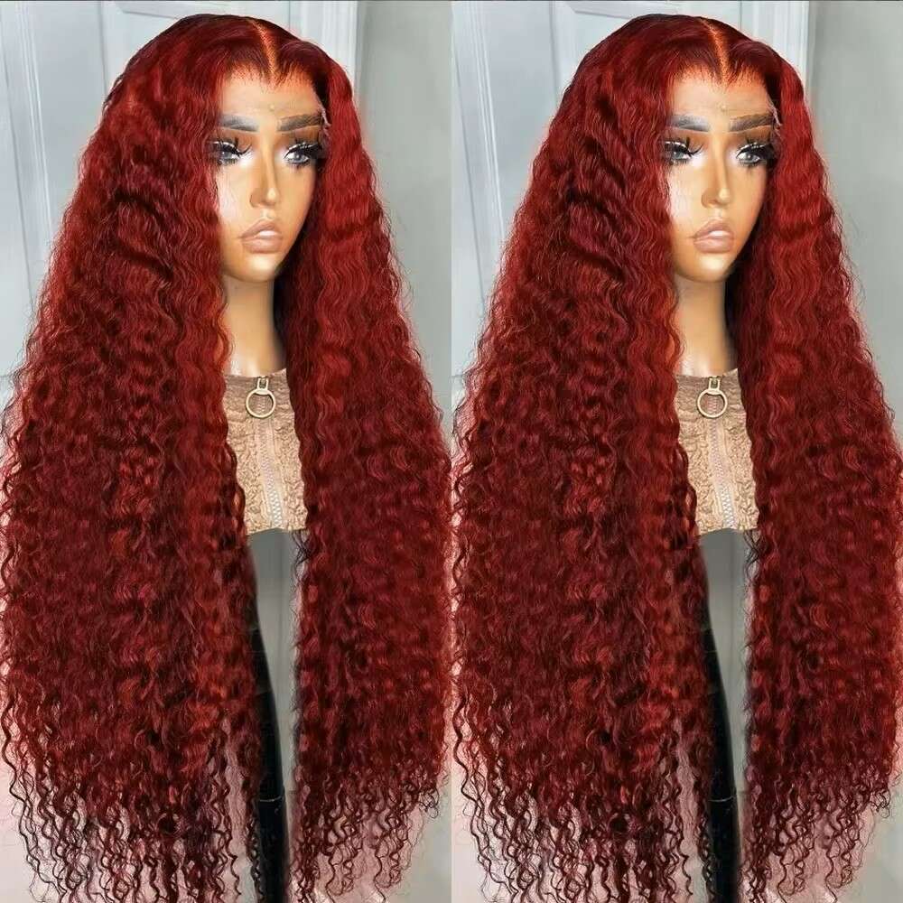 13x4 99J Burgundy Deep Wave 13x6 Lace Frontal Human Hair Wig 200 Density Curly Red Wine HD Lace Front Wig 32 36Inches Brazilian