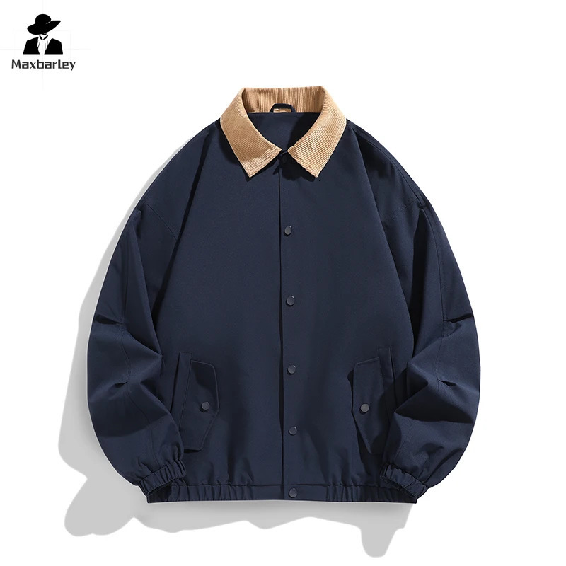 Autumn Style Jacket Mens American Retro Corduroy Lapel Baseball Suit Coat Harajuku Windproof Boxing 241018