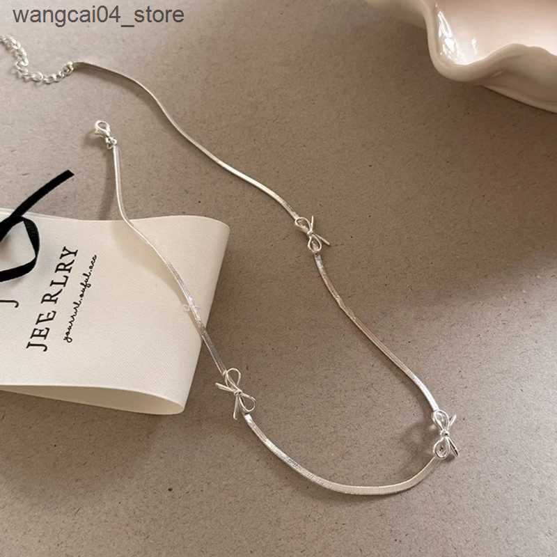 Chokers 925 sterling silver bow necklace chain snake bone necklace birthday party gift L240910