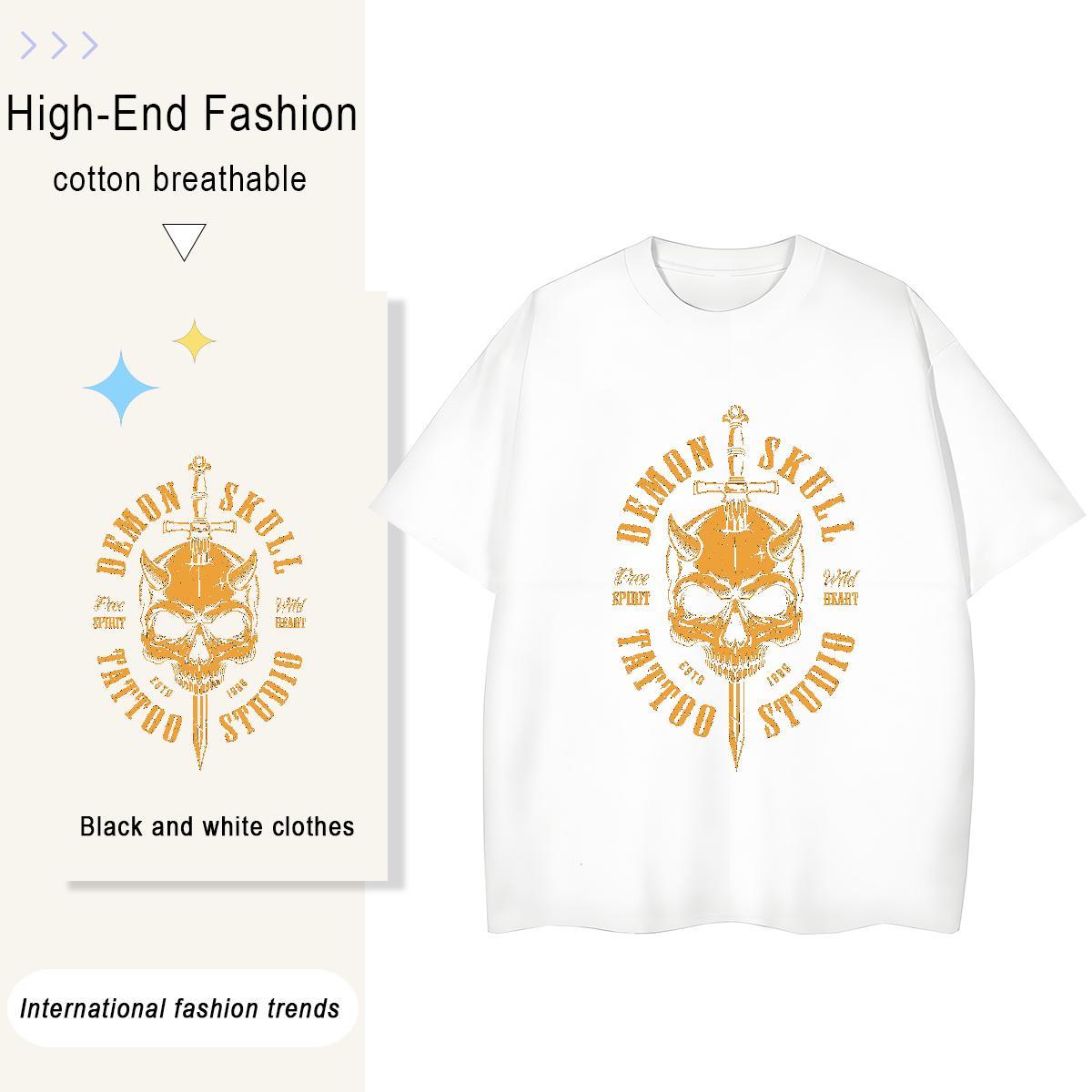 Classic T-Shirts for Women 100% Cotton 230g Crew Neck Breathable Beach skull Woman Tshirt High quality Customized Clothes Shirt