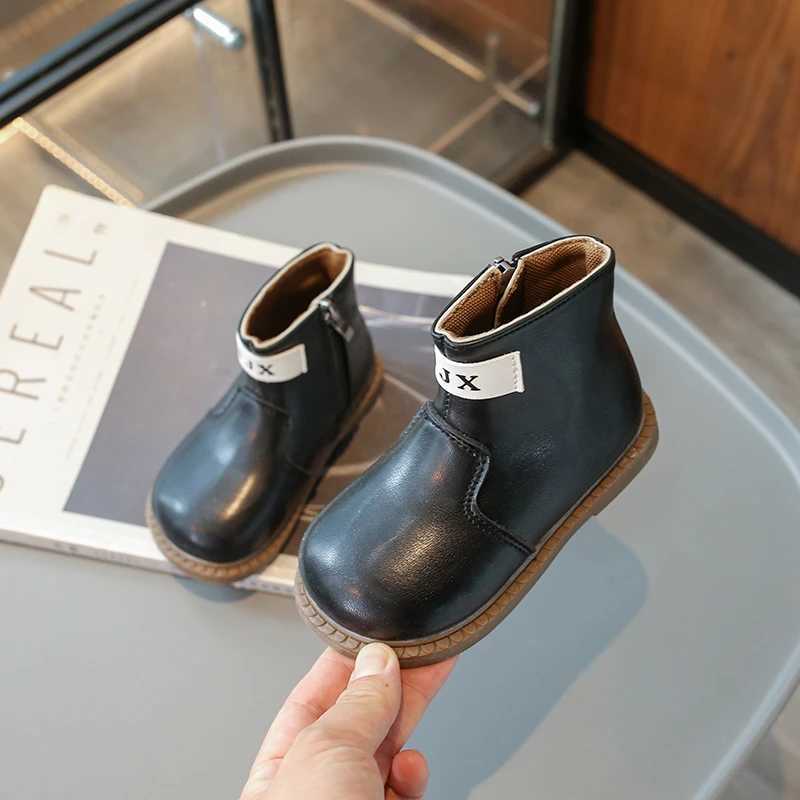 Boots Spring Autumn Kids Ankle Boots Solid Color Girls Causal Patchwork Boots Fashion Versatile Children Boys Leather Boots Non-slip H241018