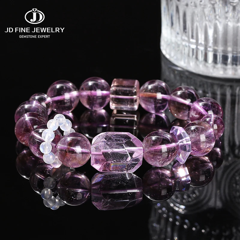 JD Natural Ice Purple Crystal Large Beads Facial Irregular Stone Treatment Bracelet for Women Elegant Handmade Spiritual Crystal Jewelry for Women 241