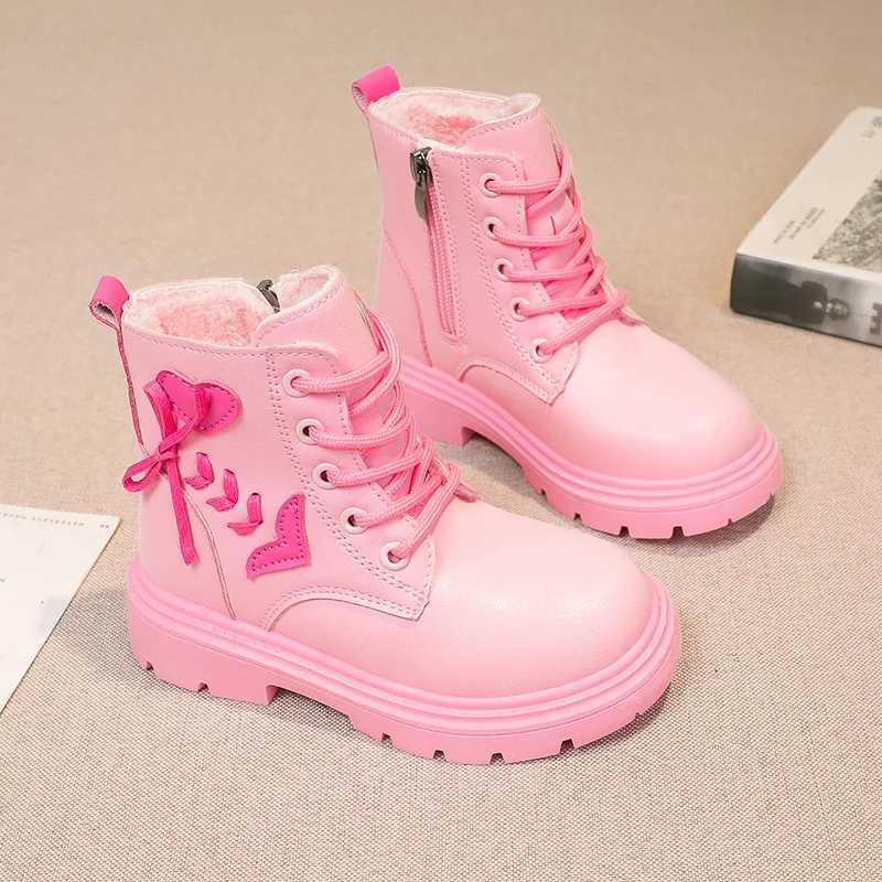 Boots Children Fashion Boots Girls Ankle Boots Elegant Zipper Cool Love Pattern Kids Princess Leather Boots Non-slip Size 26-37 H241018