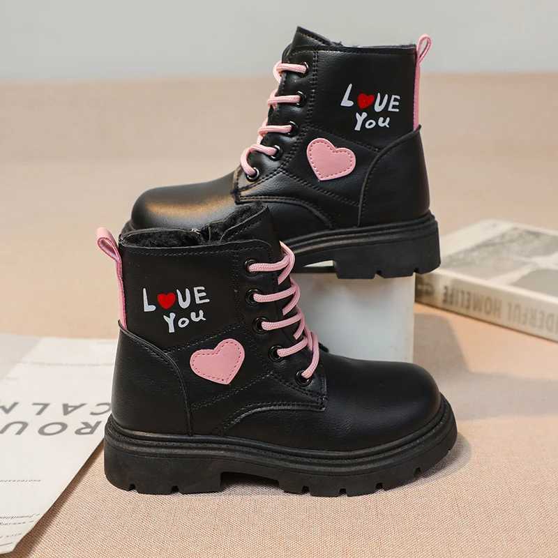 Boots Girls Fashion Leather Boots Kids Swt Princess Boots Fashion Children Ankle Boots Non-slip All Match 2024 Winter New H241018