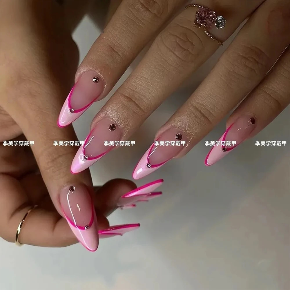 Euro-american Style false Nails Spice Girl Y2K Five-pointed Star Bow Knot Decoration Artifical Full Cover Nail Tips 241017