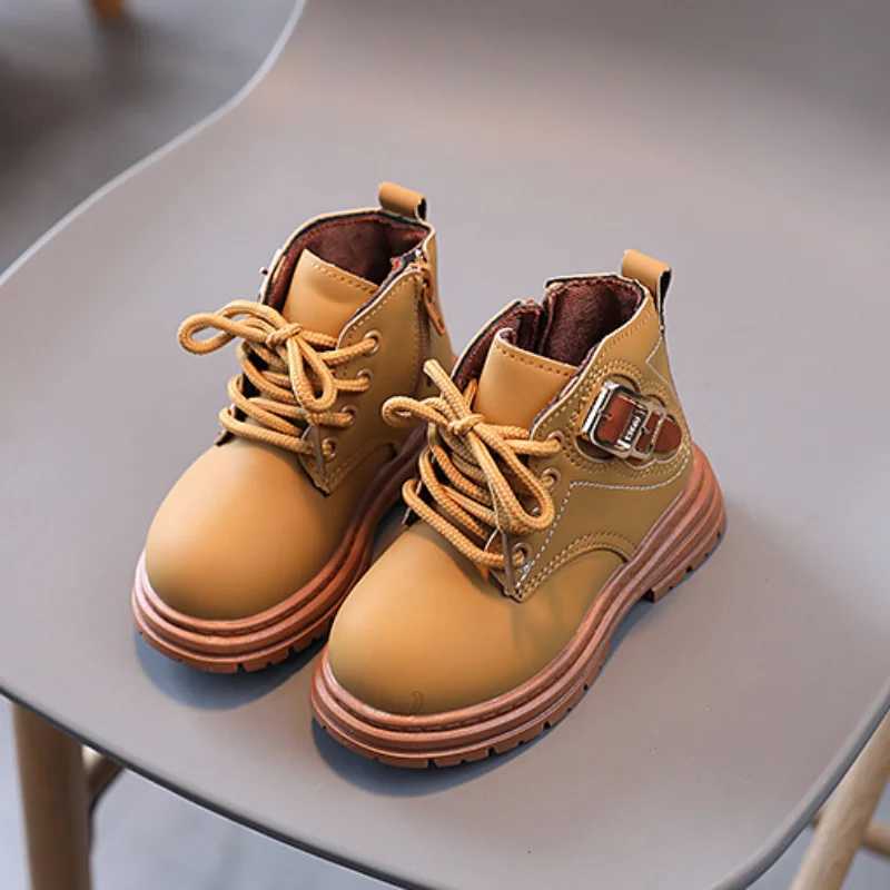 Boots Korean Style Childrens Boot Thick Soled Causal Girls Platform Ankle Boots Fashion Round-toe Kids School Boys Short Boots Zipper H241018