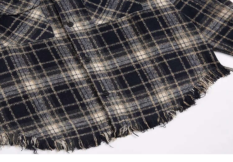 shanshi Men's shirts shanshi Men's shirts American plaid fringed design long sleeved men's trendy brand loose casual high street niche 