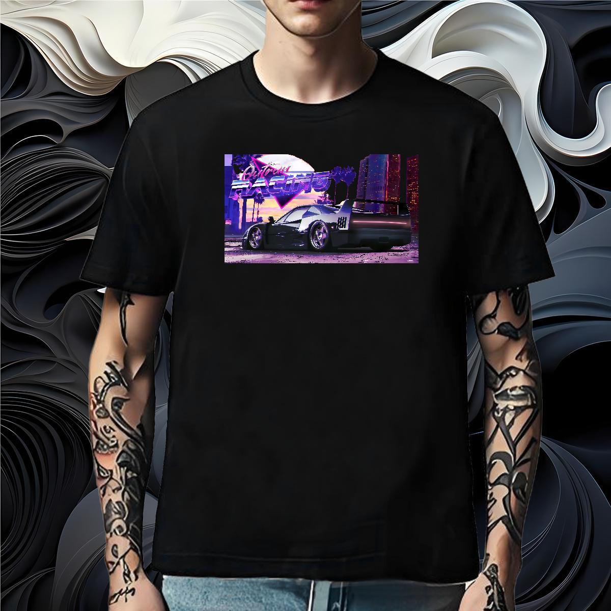 Free Shipping Men T Shirts 230g Cotton car Casual Beach Anime Print O-Neck Short Sleeve Men Tshirts Classic Polos