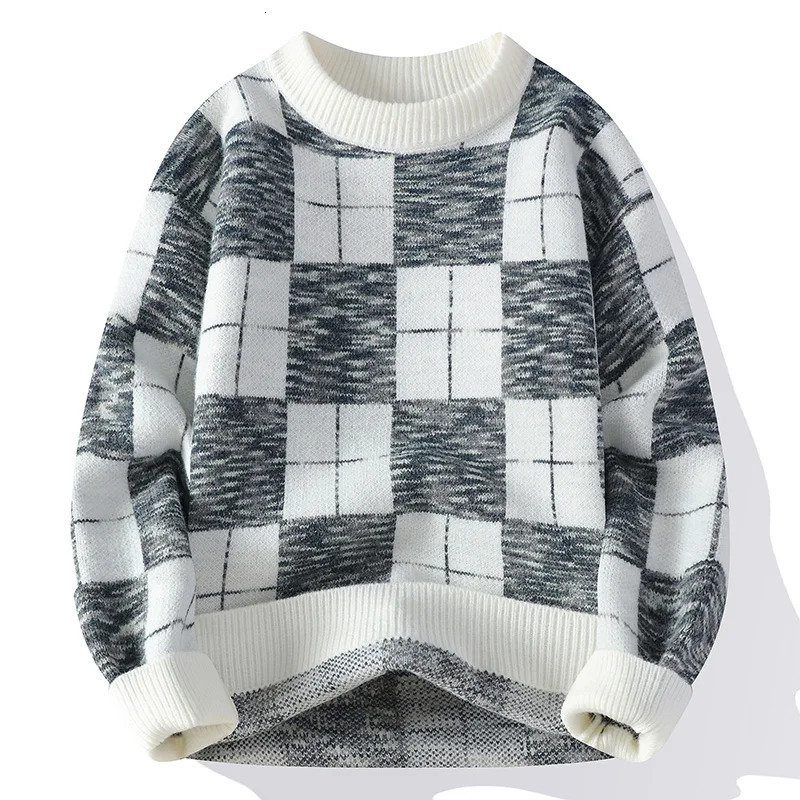 Fall Winter High End y Plaid Sweater Men Korean Fashion Harajuku Mens Jumper Soft Warm Male Knit Handsome Sweaters 241018