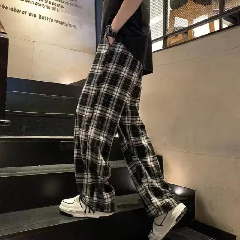 Straight Plaid Mens Casual Pants Long Check Male Trousers Korean Style Clothes Low Price Stylish Y2k Fashion Streetwear 241018