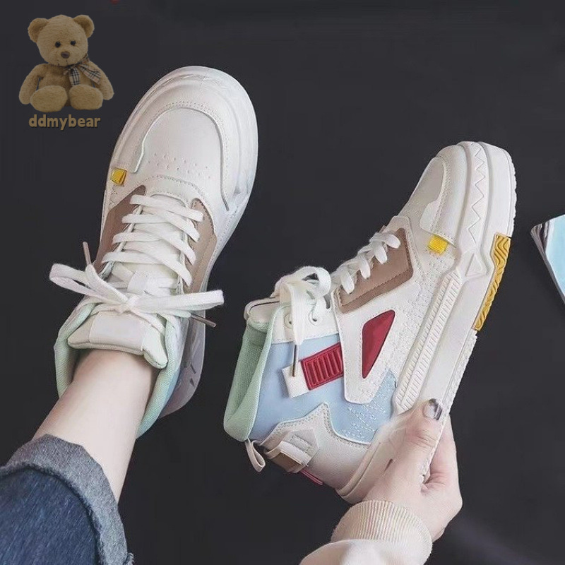 Ddmybear High Top Thick Sole Color Blocked Lace Up Women's Shoes, 2024 Spring And Autumn Winter Versatile Casual Student Sports Board Chinese Bra