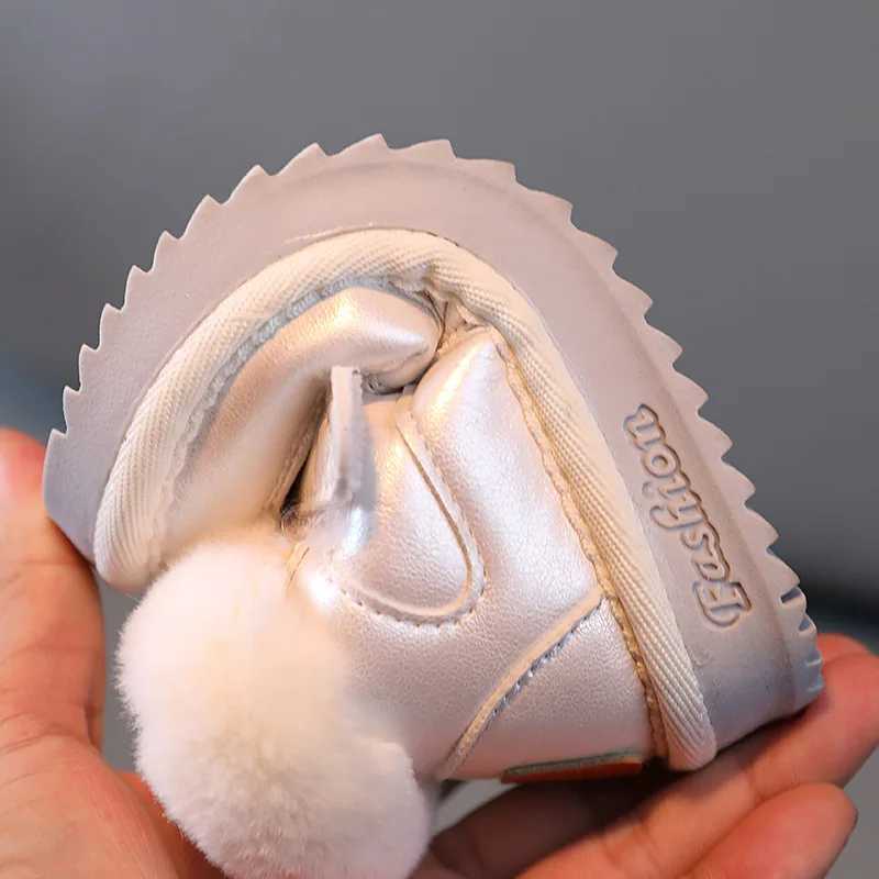 Boots New winter girls snow boots childrens PU leather waterproof and warm shoes childrens non slip casual shoes with cashmere boys shoes H241018