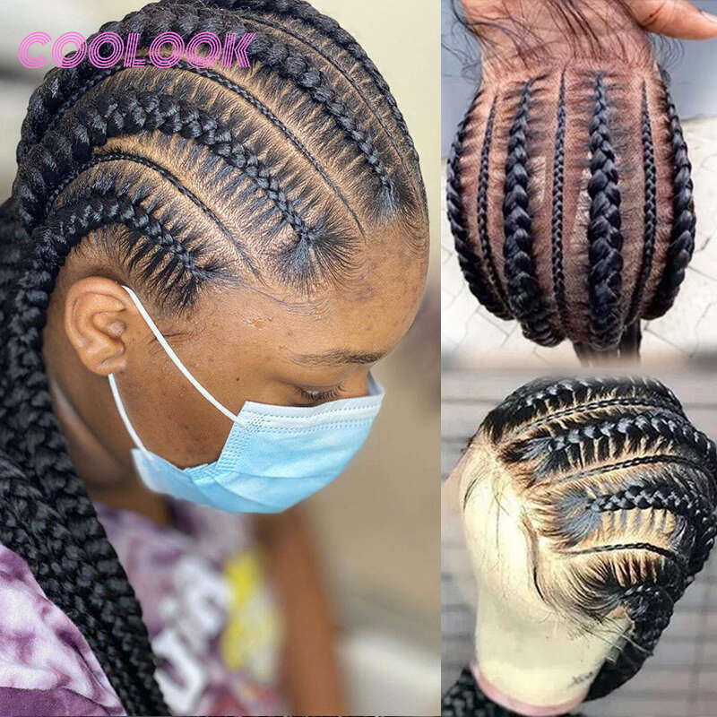 36" Full Lace Front Wig Cornrow Braided Wigs Knotless Box Braid Wigs With Baby Hair Synthetic Braids Lace Frontal Wigs For Women