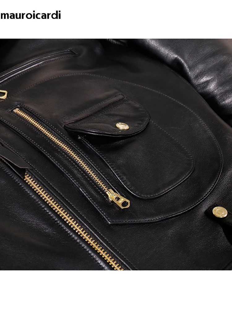 Mauroicaldi Autumn Cool Short Black Hard Pu Leather Bicycle Motorcycle Jacket Mens Luxury Designer American Retro Clothing Y241018