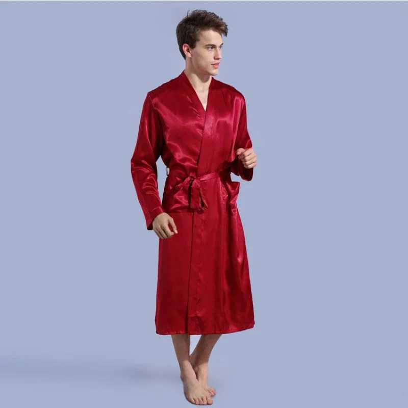 Wholesale Mens V Neck Satin Robe Kimono Long Bathrobe Pajamas Nightgown Sleepwear Christmas Robe for Wedding Party T40XJ241018