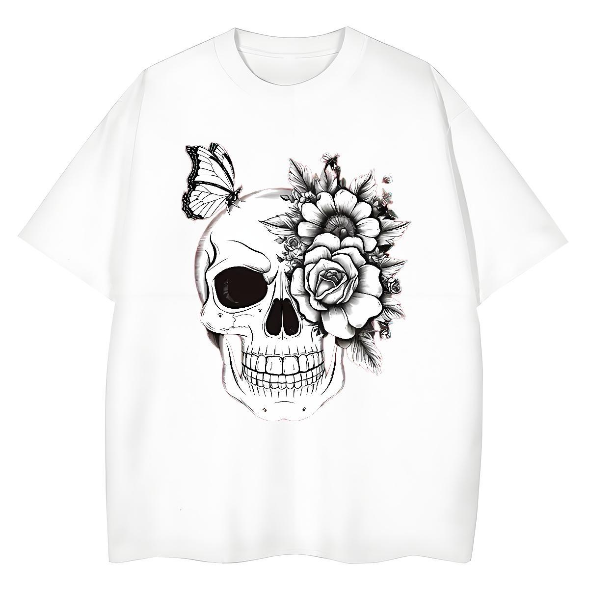 Fashion New T Shirts Women 100% Cotton 230g O-Neck Short Sleeve Hip Hop Street flower Womens Tshirts High quality Cartoon Floral Printing Polos