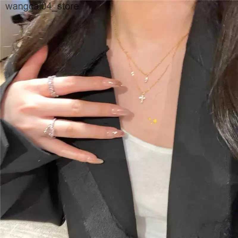 Chokers New 925 sterling silver double cross necklace with gold geometric shape pendant necklace womens jewelry birthday gift L240910