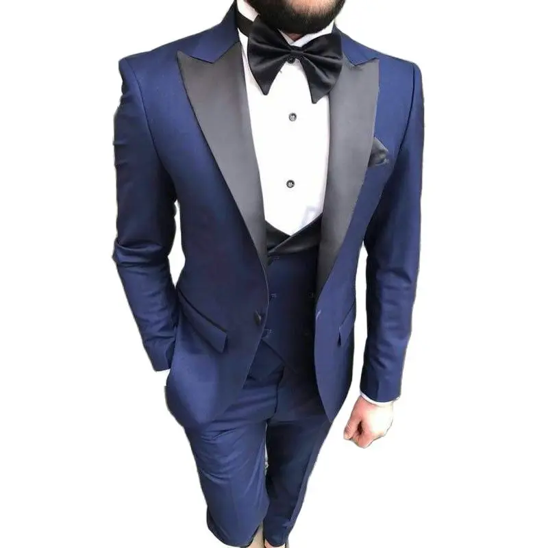 Formal Groom Tuxedo For Wedding 3 Pieces Men Suits Slim Fit Smoking Jacket Vest With Pants Peaked Lapel Male Costume 2024