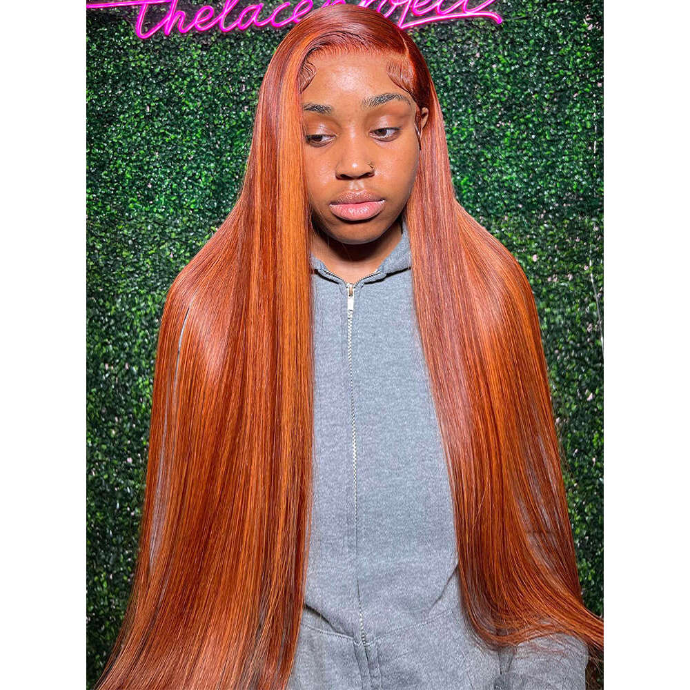 220% 30 38 Inch Ginger Orange Bone Straight 13x6 Front Human Hair Wig 13x4 HD Transparent Lace Frontal Wigs