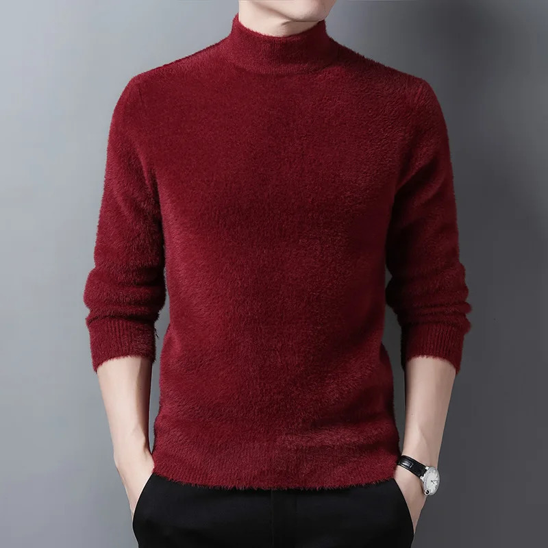 Top Leisure Business Mens Knitted Pullovers Mink Cashmere Turtleneck Thick Bottoming Shirt Solid Long Sleeved Sweater 241018