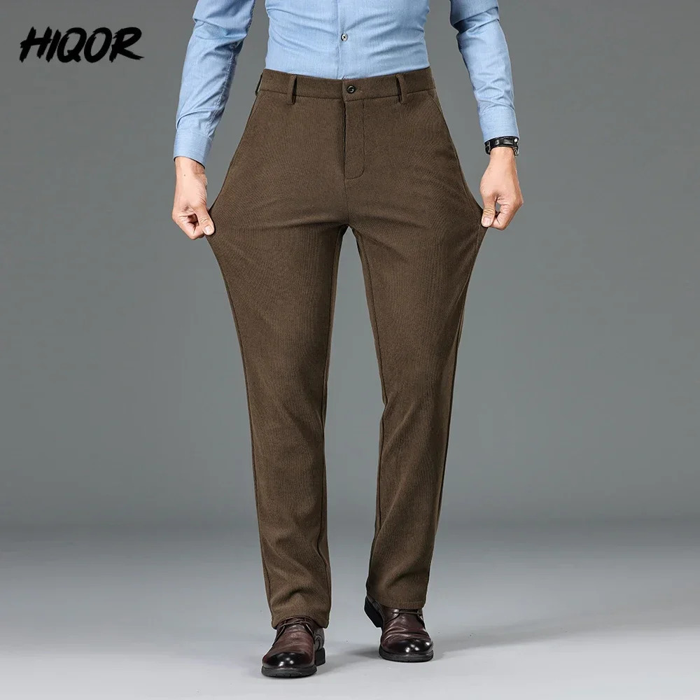 HIQOR Mens Casual Suit Pants Winter Thick Warm Gray Fleece Trousers for Men Business Straight Office Work Man 241018