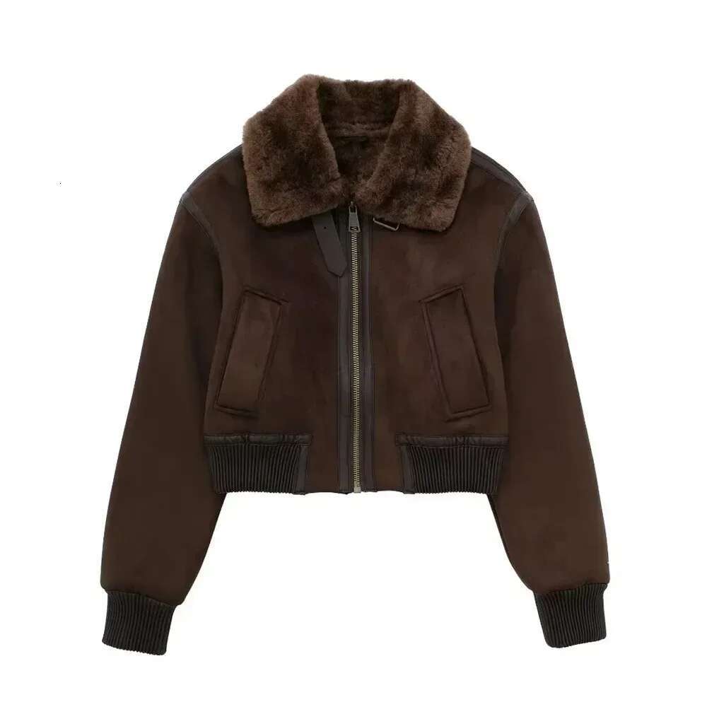 Fur Integrated Contrast Strap Decoration Loose Double Sided Jacket Coat Standing Neck Autumn And Winter New Women's Casual