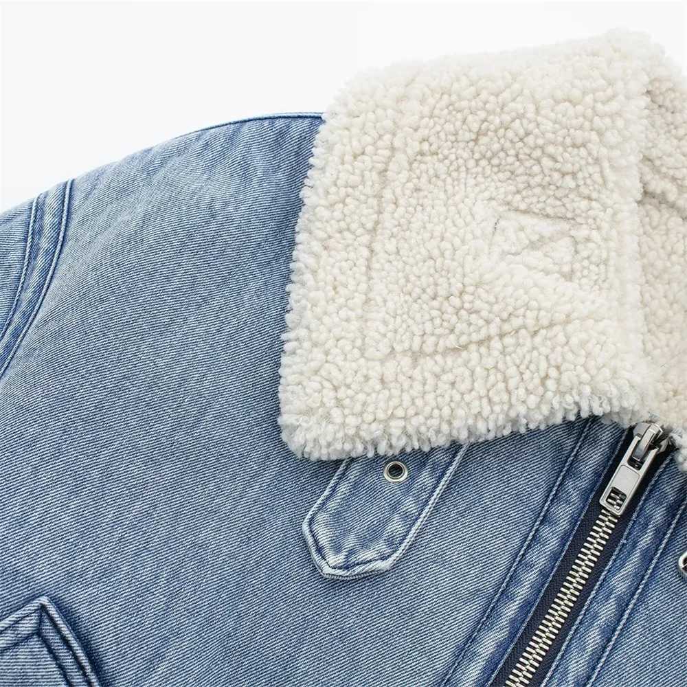 2023 Autumn/Winter New Product Womens New Fashion and Casual Versatile Polo Collar Lamb Wool Denim Fleece CoatX241018