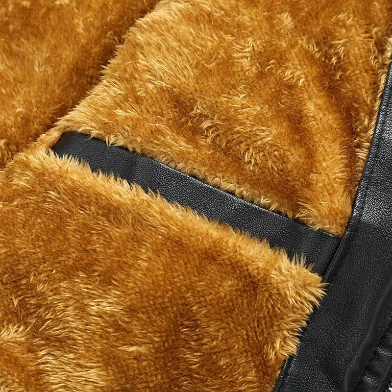 Mens PU artificial casual winter leather jacket black brown classic retro with velvet thick warm suede coat 241007