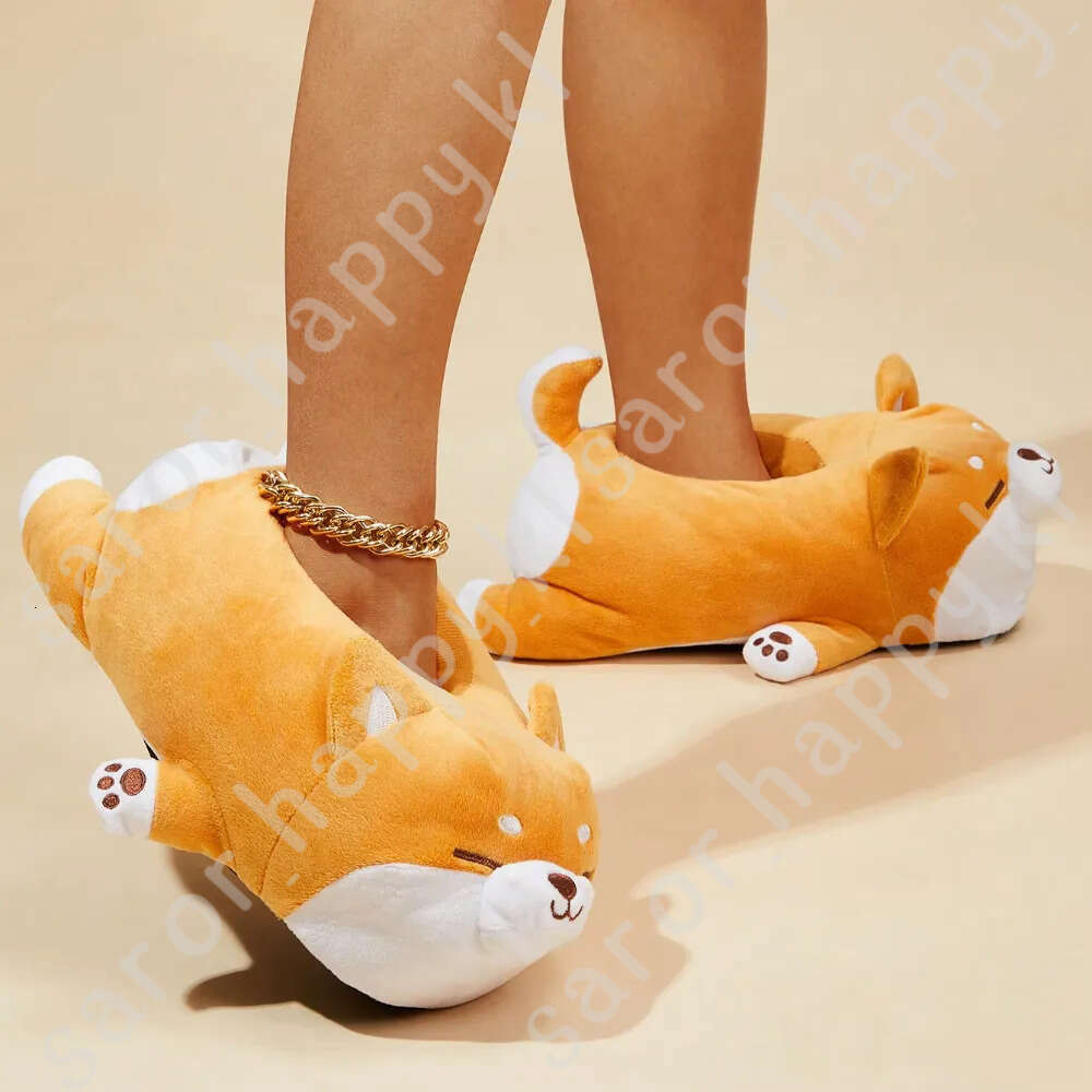 Cute Corgi Shaped Winter New Women Slipper Soft Heel Platform Fur Warm Indoor Comfortable Home Fluffy Home Slippers Shoes 846