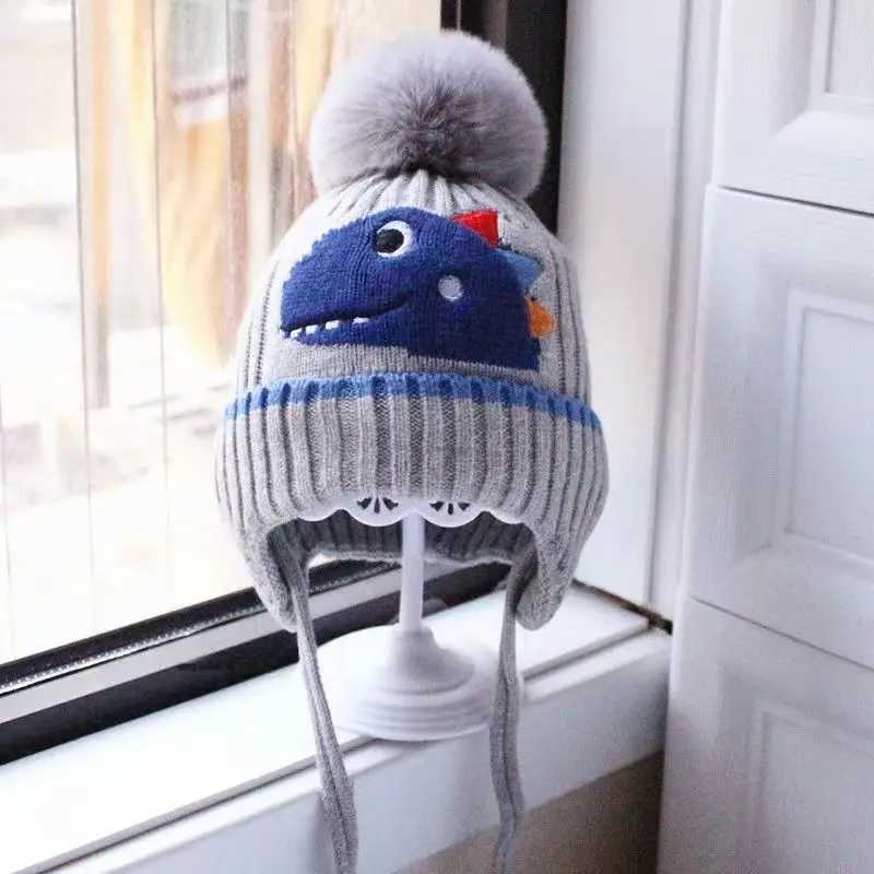 Winter Childrens Thickened Knitted Hats For Boy Girl Cotton Warm Hat Dinosaur Kids Toddler Ear Protection Beanies Cap LX241018