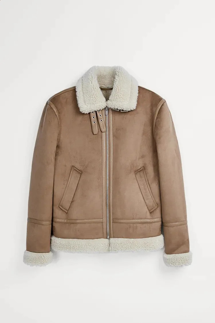 Winter fashion trend windproof warm mens collar suede jacket 241007