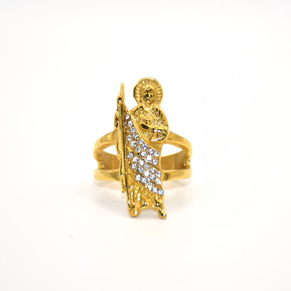 Stainless Steel St Jude Casting Ring 18k Gold Plated Women Men Religious Jewelry