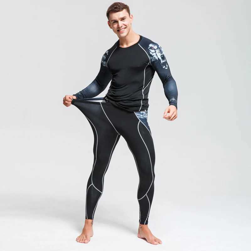 Men's Thermal Underwear Top Mens Clothing Base Layer Thermal Underwear Fitness Training Compression Tights Running Shirts Man Leggings Rashgard m