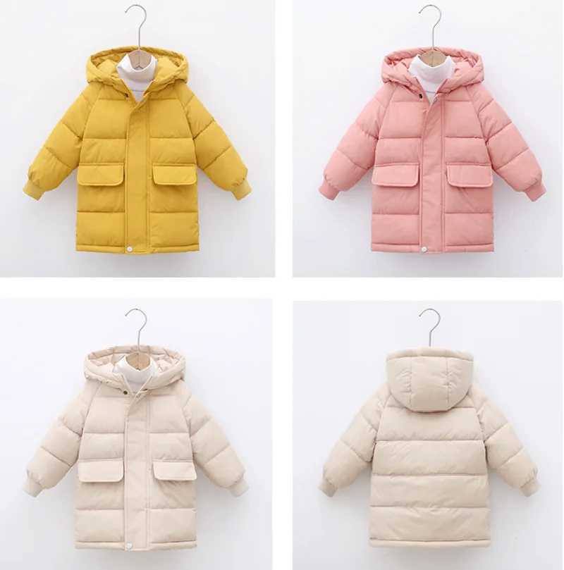 Childrens long coat autumn winter clothing boys and girls cotton pad Parka jacket big childrens thick warm cotton jacket 2-12Y M241018