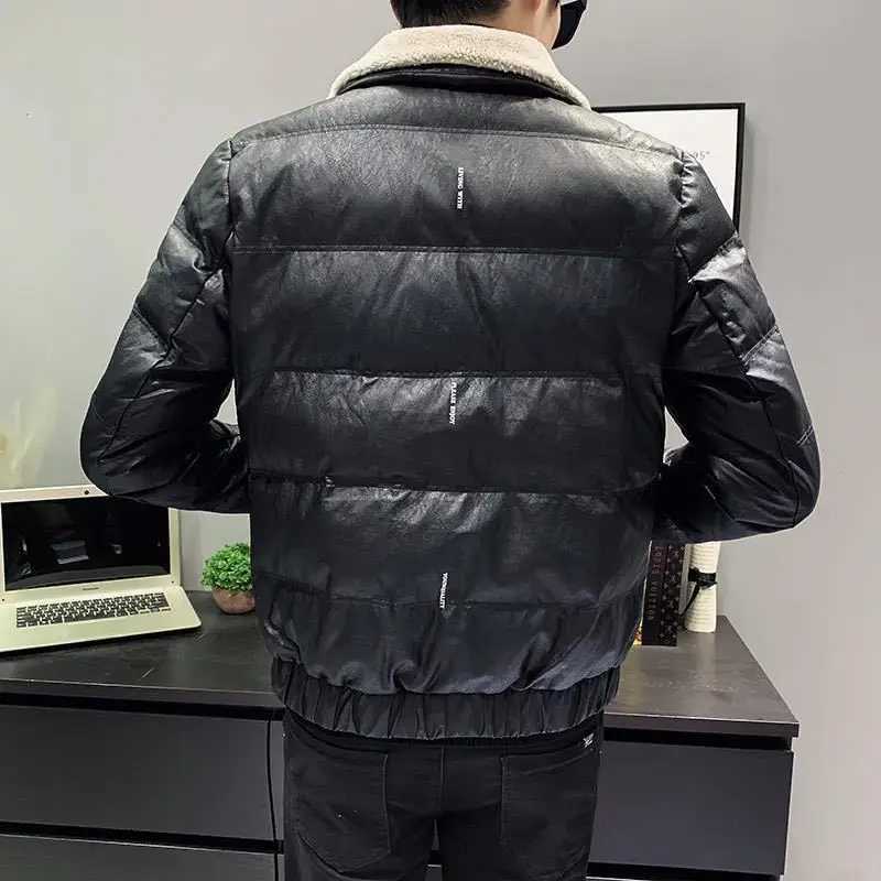 Winter Coat Men 2023 New Trendy Casual and Handsome Short Coat Slim-Fit Leather Cotton-Padded Coat Padded Down Jacket LX241018
