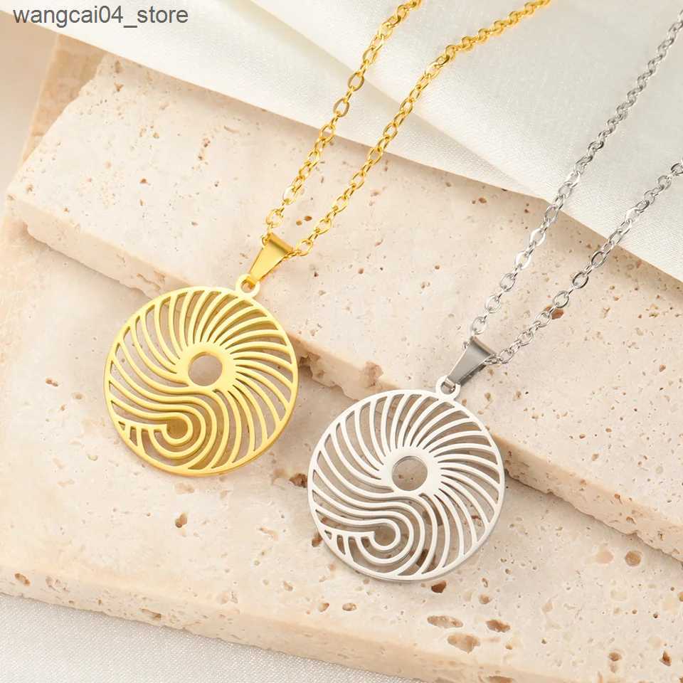 Chokers Cazador stainless steel sun wave hollow circular pendant necklace womens spiral rotating necklace jewelry birthday gift 2024 trend L240910